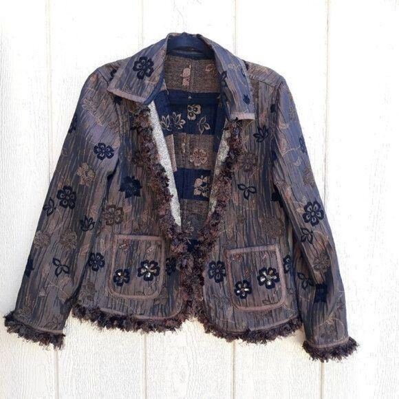 Vtg Yak Magik Blazer Reversible Silk Embroidered Patchwork Metallic Fringe Sz S - Picture 5 of 15
